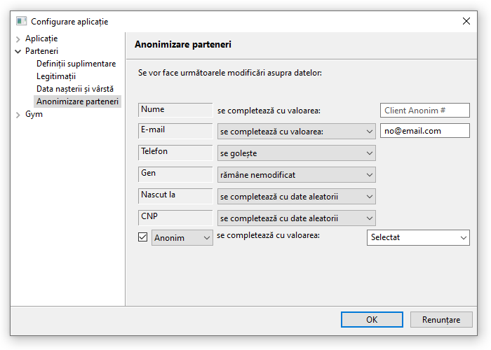 Configurarea anonimizării datelor partenerilor